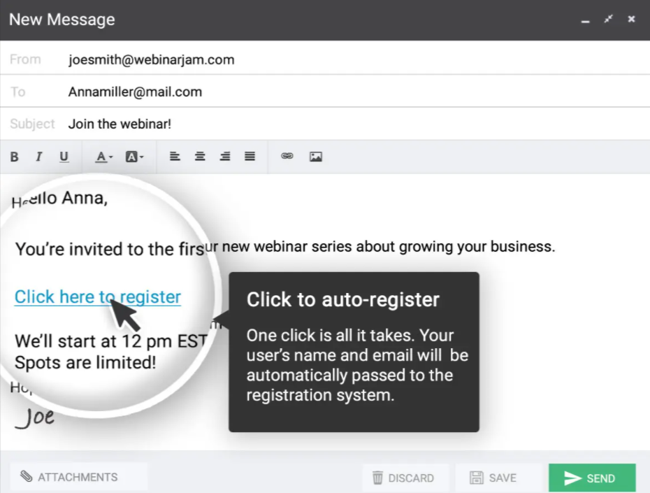 One click registration for WebinarJam