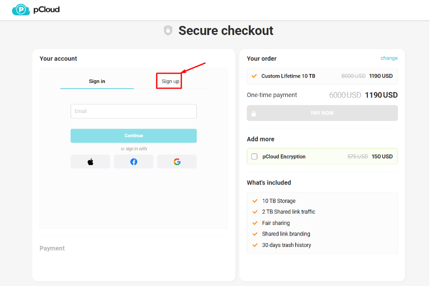 pCloud secure checkout