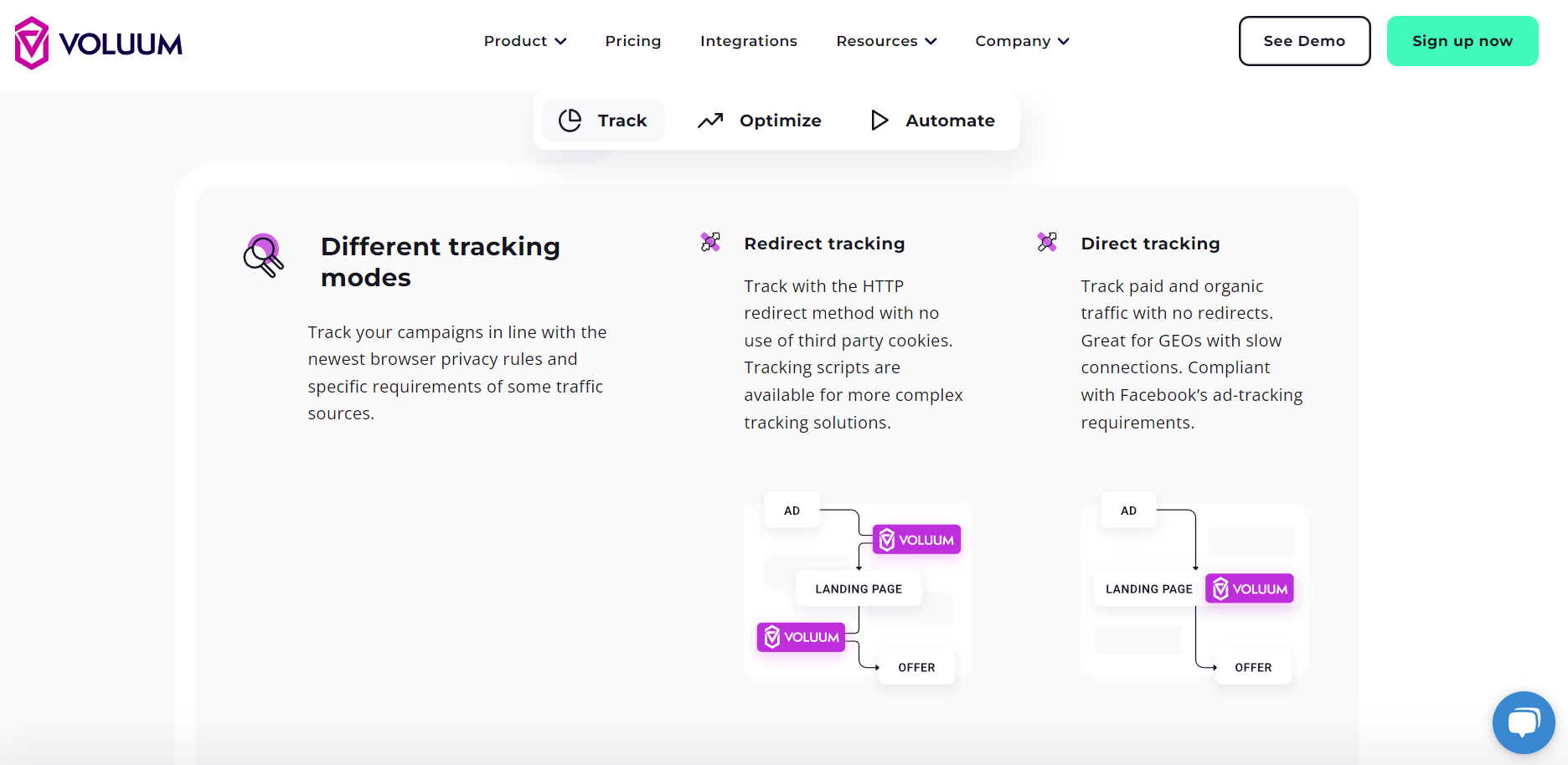 Voluum Tracking Modes Features