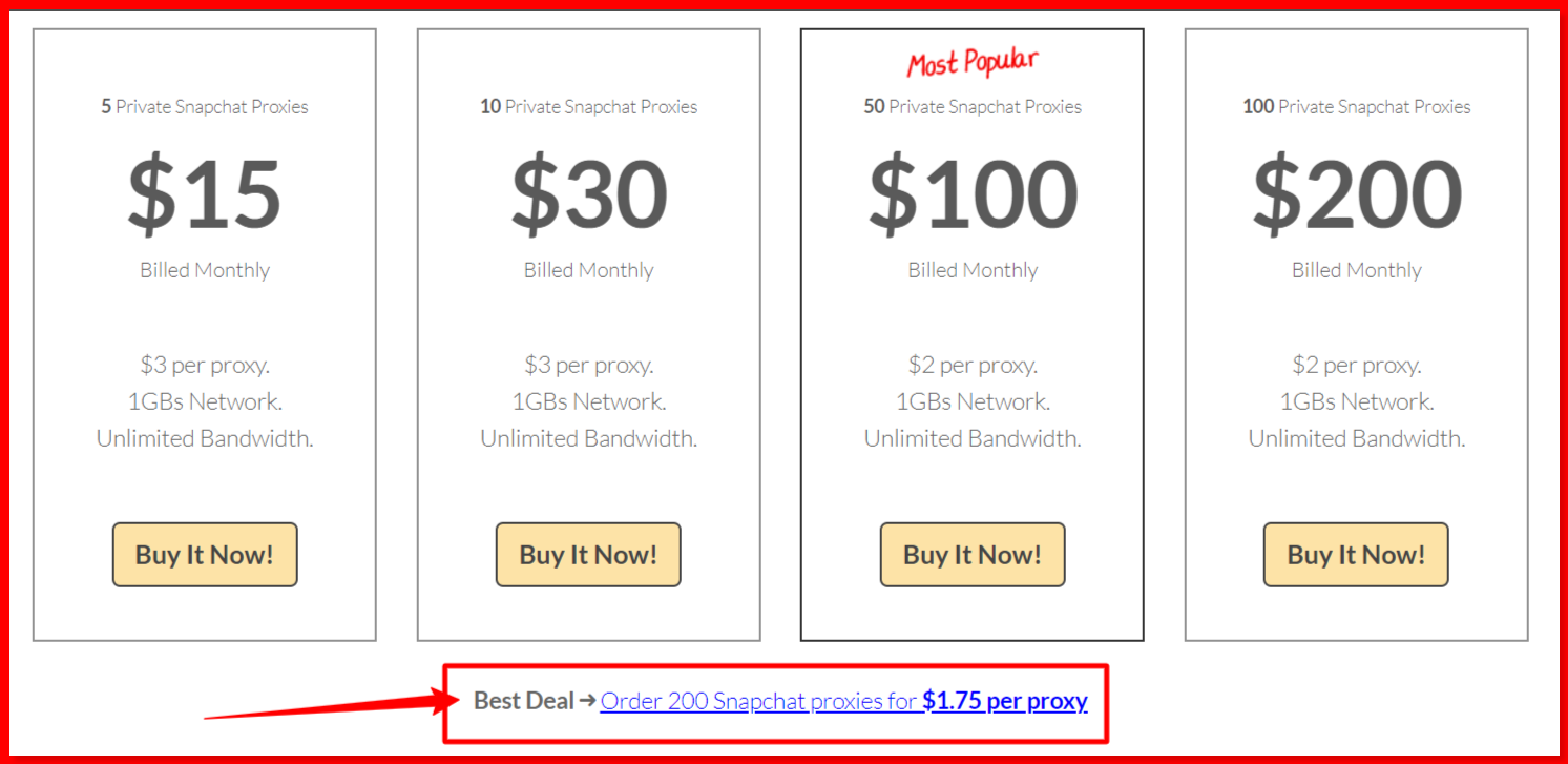 SNapchat Proxies pricing plans