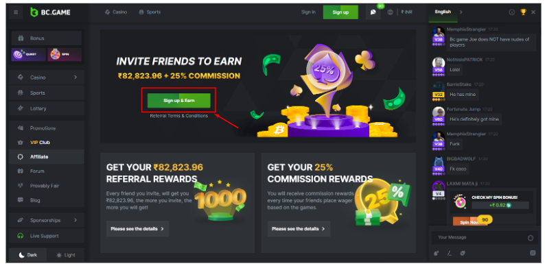 Click on ‘Sign up & Earn’