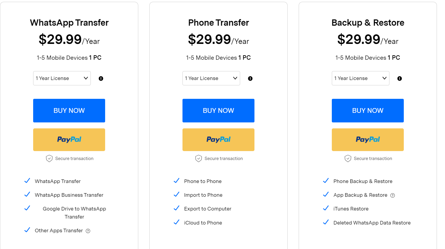 Mobiletrans Windows pricing plan
