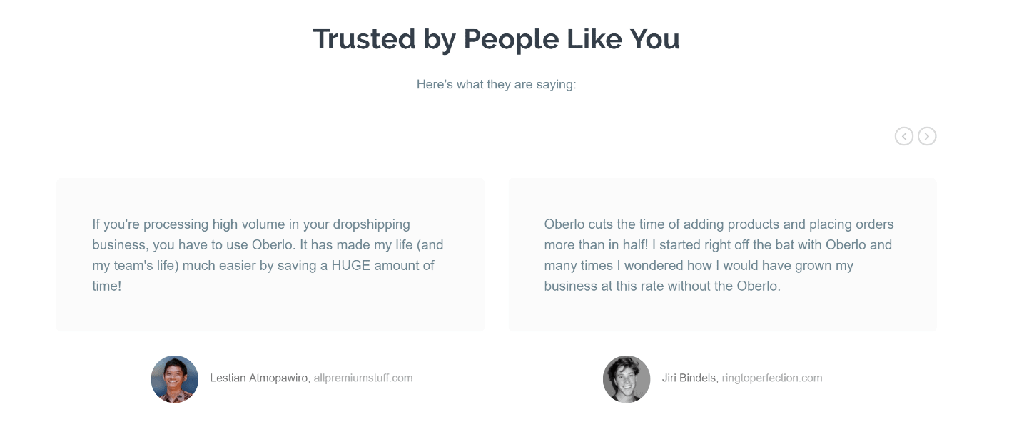 Oberlo testimonials