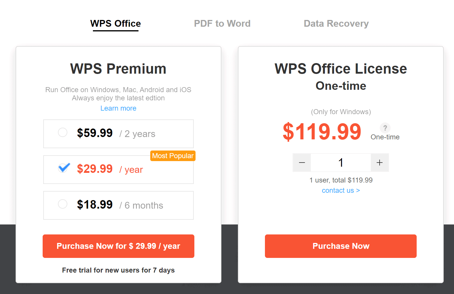 WPS Office pricing coupons