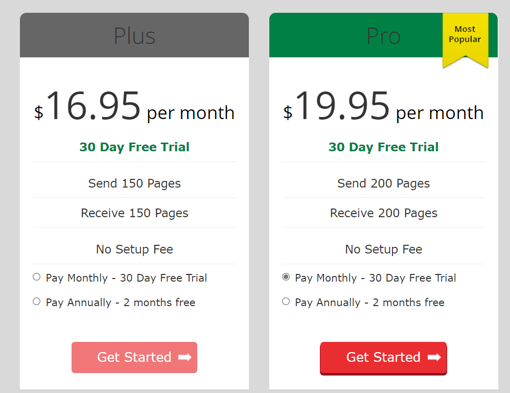 eFax Pricing