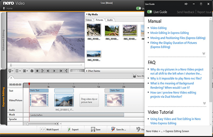 Nero editing tool features and tools
