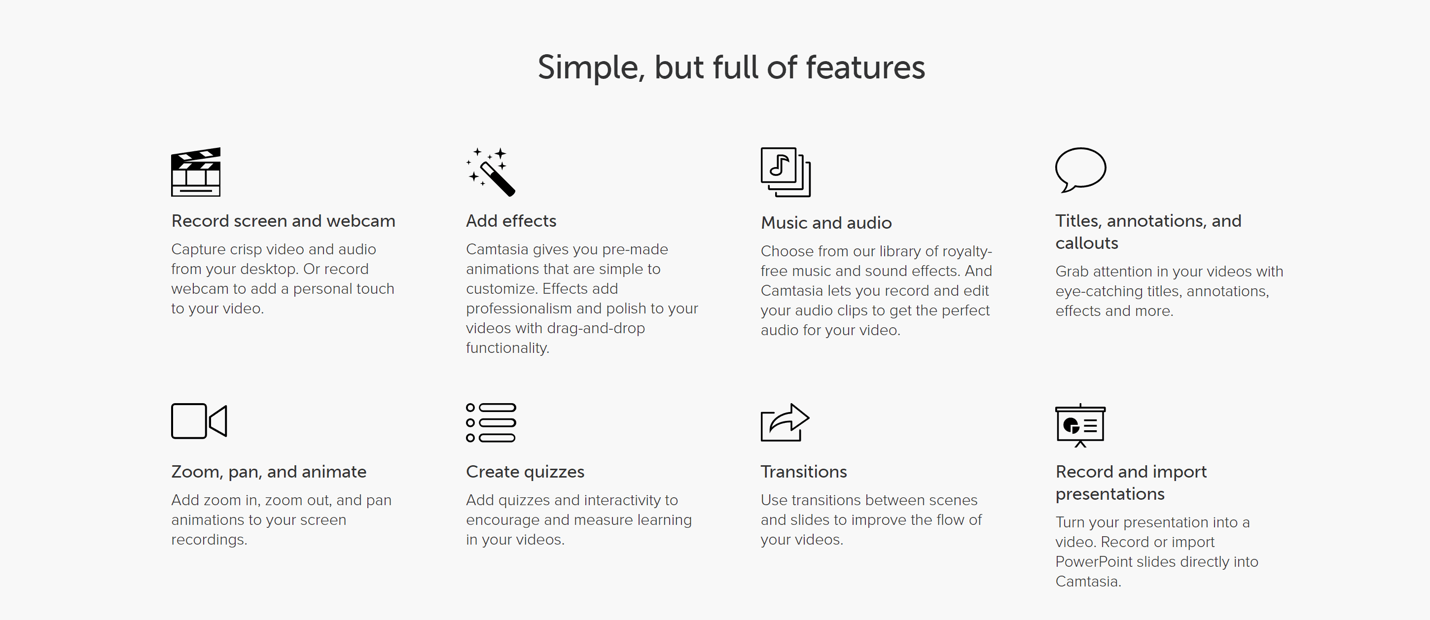 Nagtatampok ng tool sa pag-edit ng Techsmith camtasia