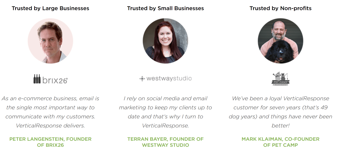 VerticalResponse review and features testimonials