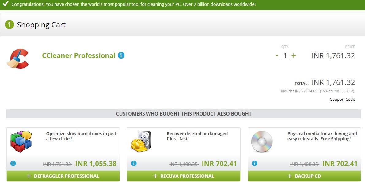 Ccleaner shopping cart Coupon