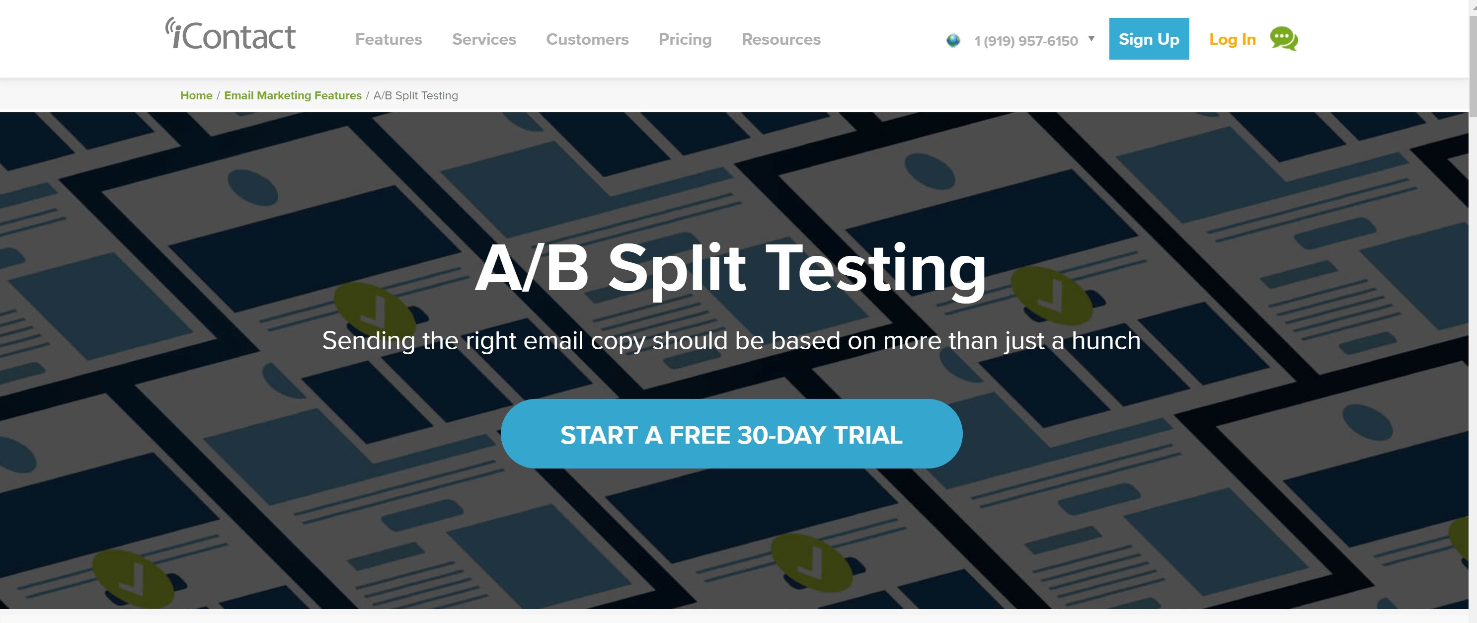 iContact A/B Split testing test