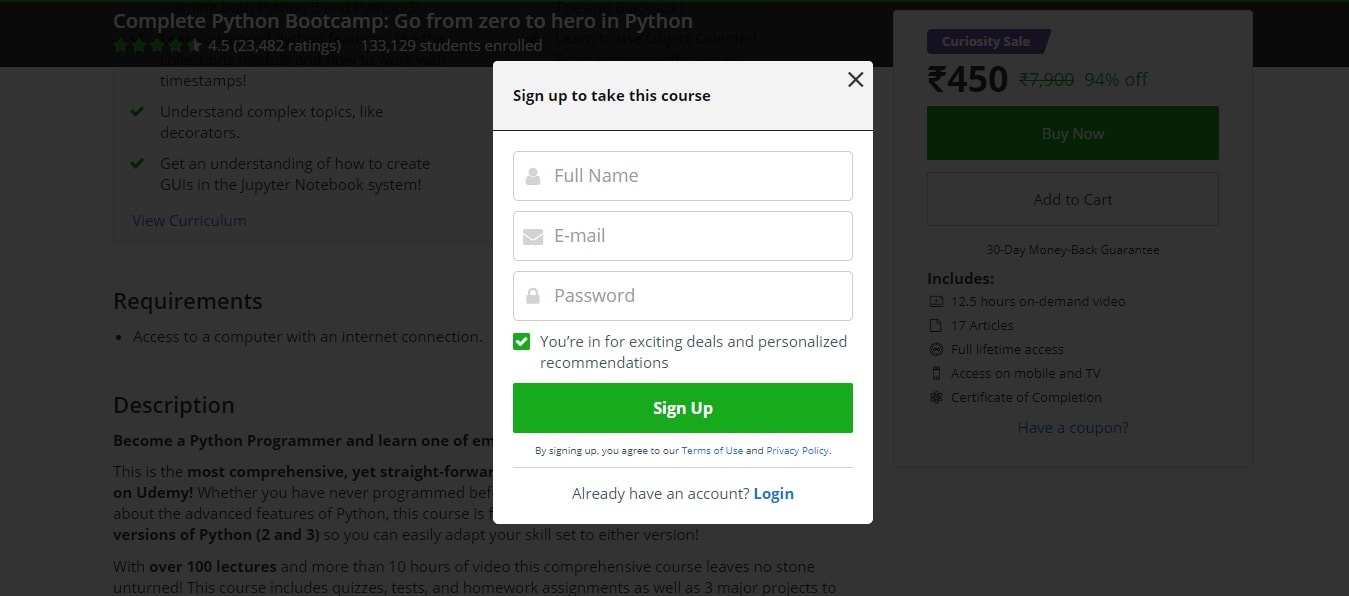 Udemy SignUp