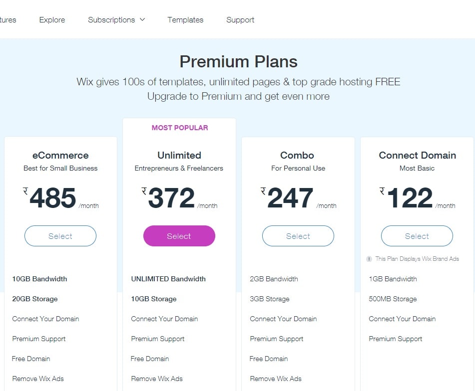 Wix pricing plans- Wix special promo codes
