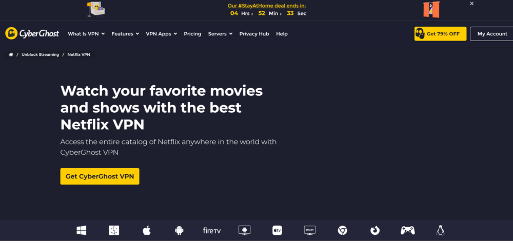 VPN nº 1 para Netflix- Cyberghost pro VPN