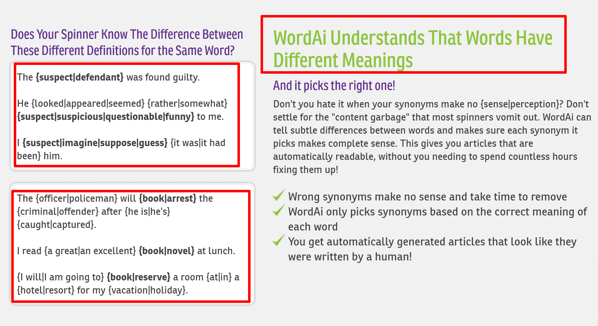 Características del spinner de artículos de WordAI: cupones de WordAI