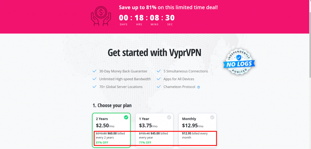 Desconto de preços VPN Vypr