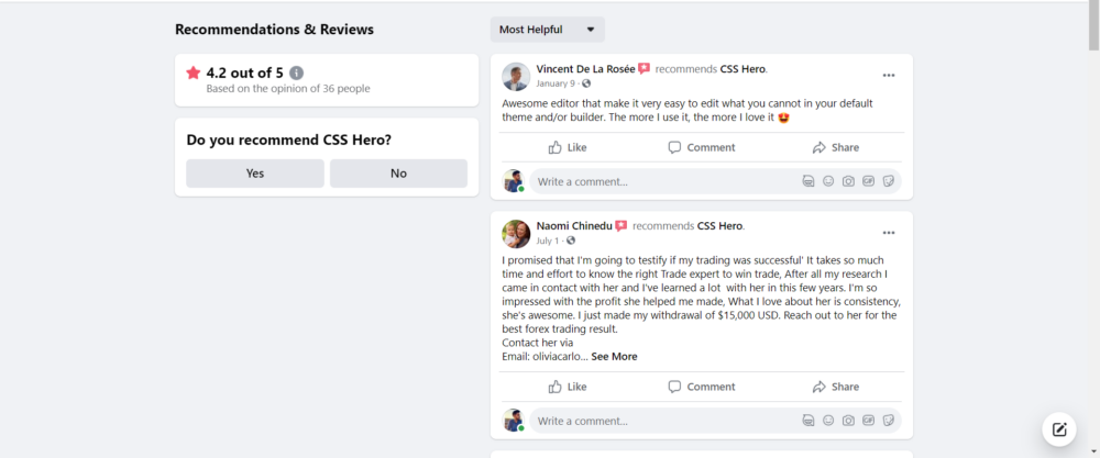 CSSHero User reviees and testimonials