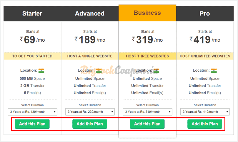 Scegli il tuo coupon di hosting Bigrock desiderato.