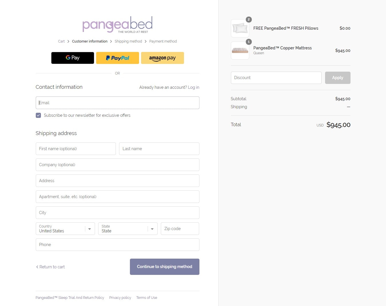 PangeaBed Customer Details