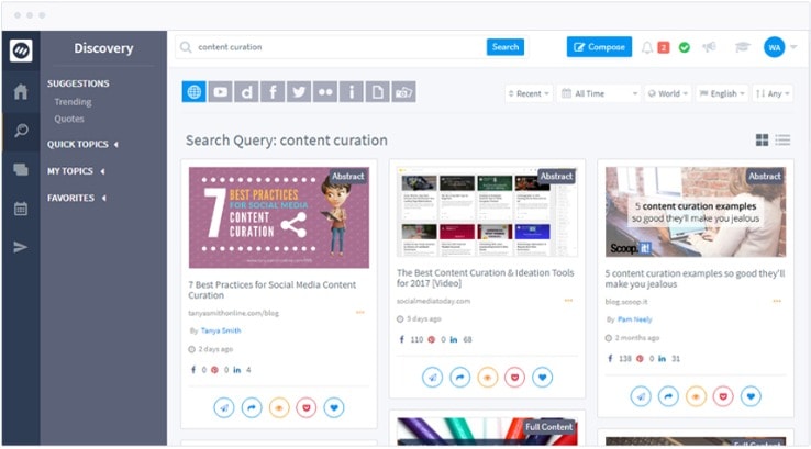 ContentStudio offers a content discovery tool 
