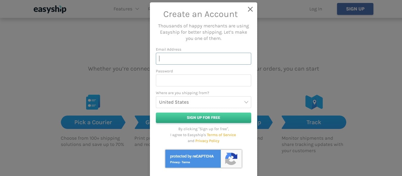 EasyShip account creation- EasyShip promo coupon codes
