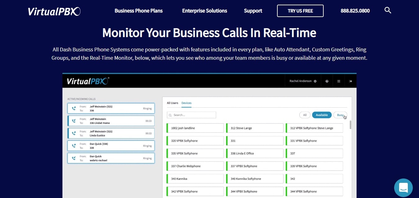 VirtualPBX Monitor Business Calls
