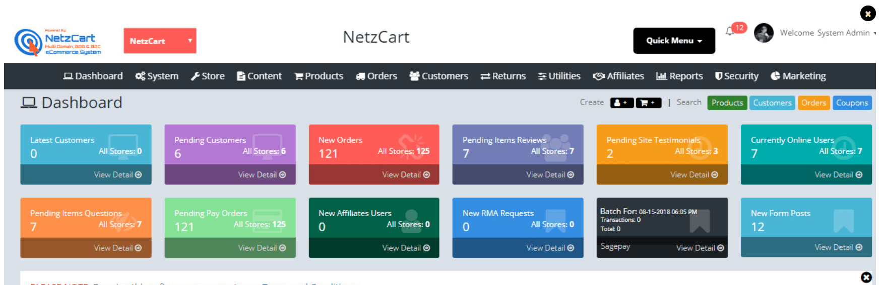 NetzCart Review With Discount Coupon Codes- Dashboard