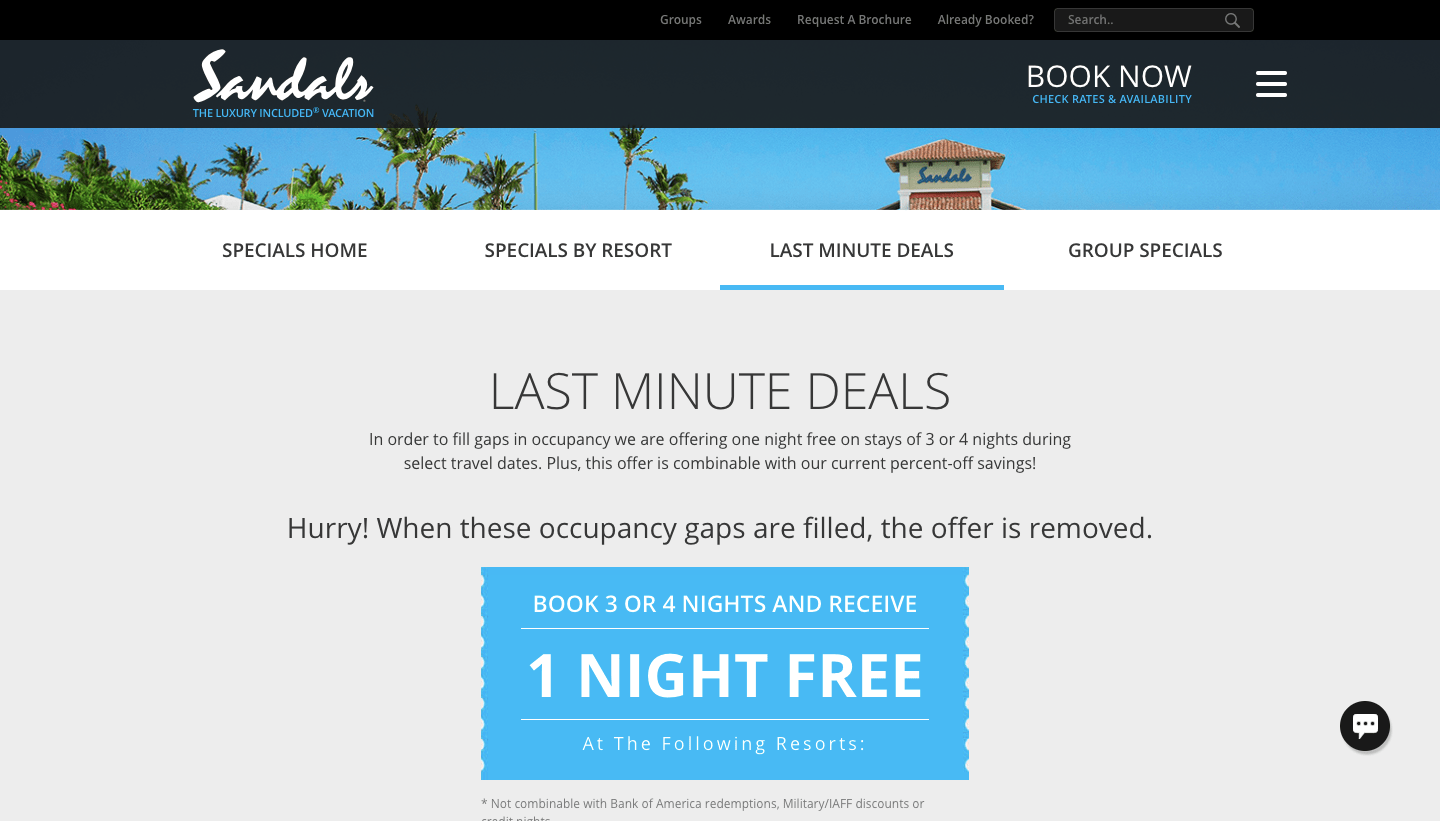 Sandals last minute deals