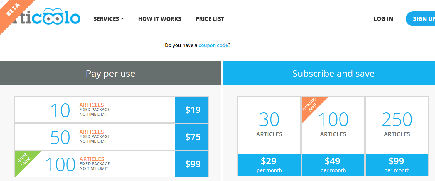 Get One Month Free - Articoolo Coupon Codes