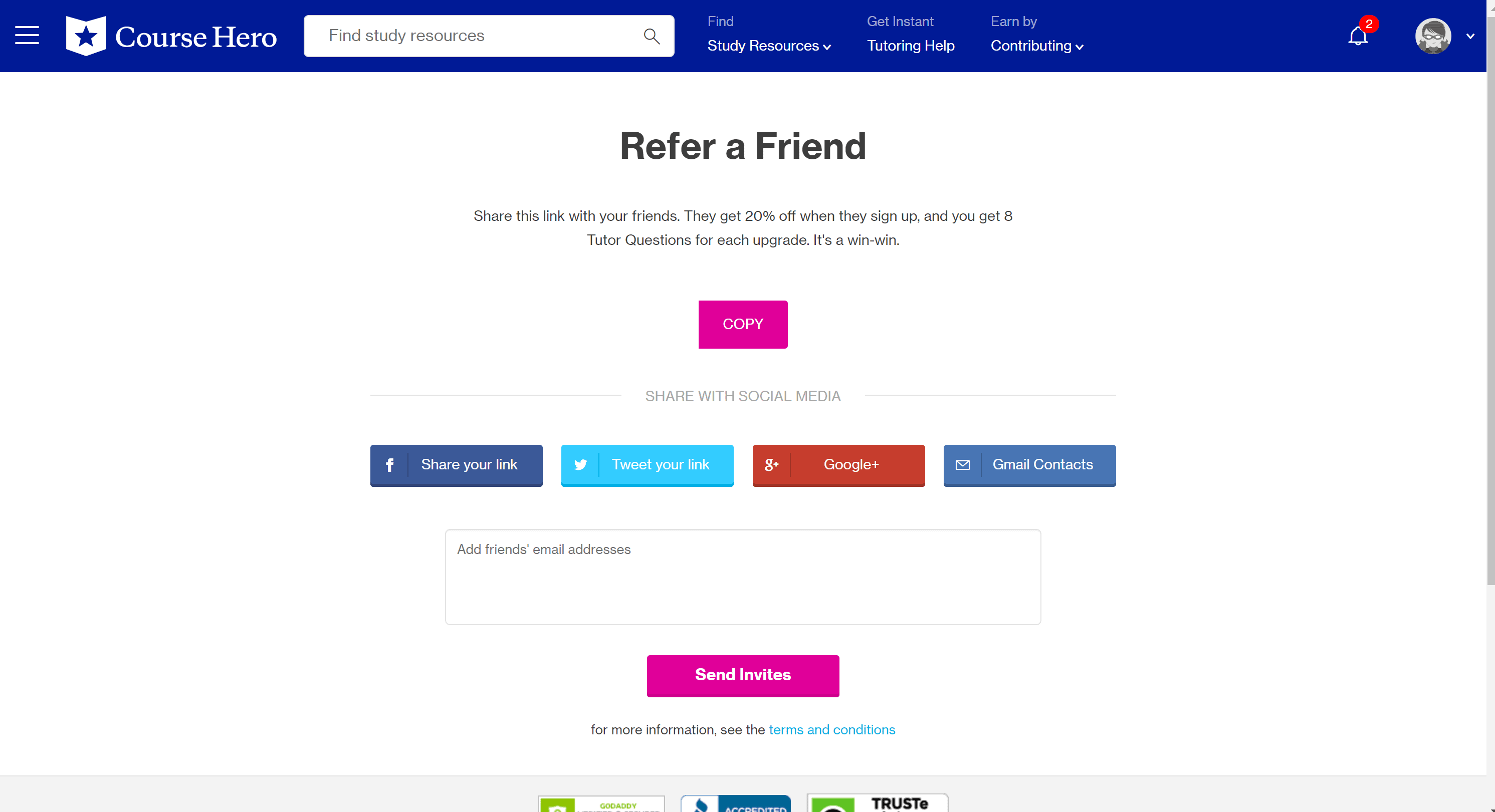 Course hero referral