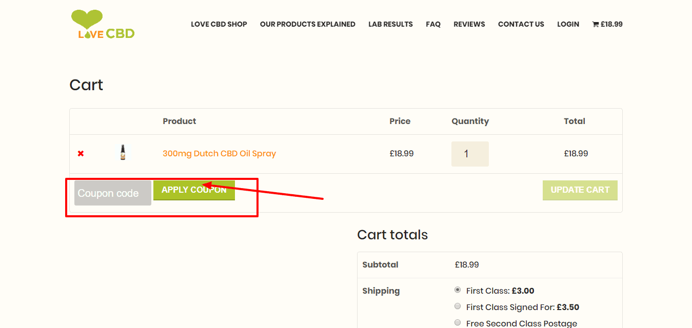 Love CBD checkout page