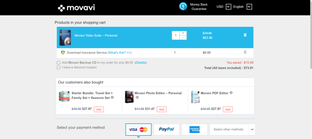 Movavi video editor tool review- checkout page