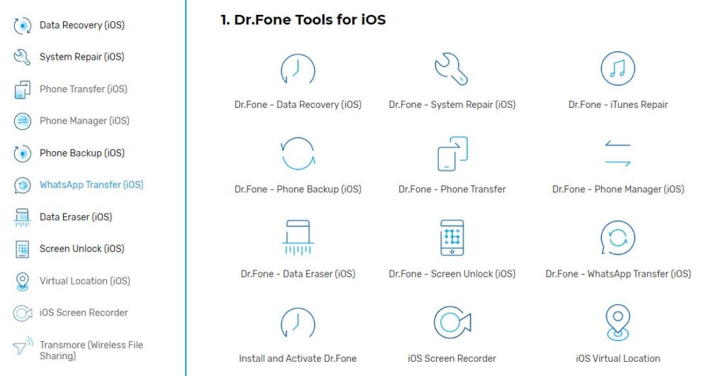 Dr. Fone iOS Araçları