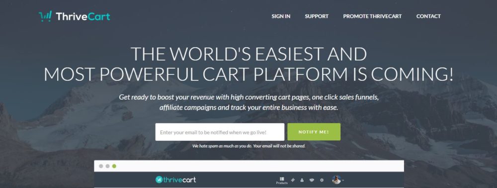 Thrivecart vs WooCommerce - Thrivecart Homepage
