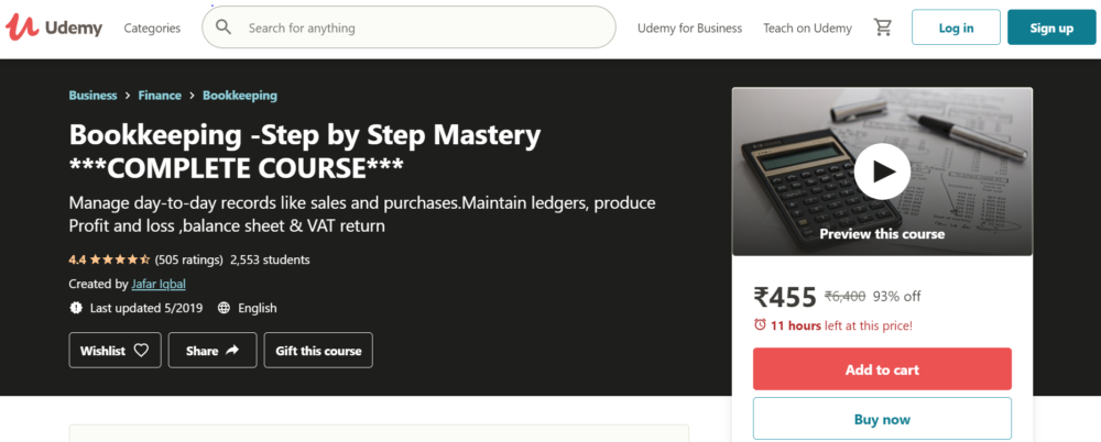 best online bookkeeping courses- Step by Step Mastery by Udemy 