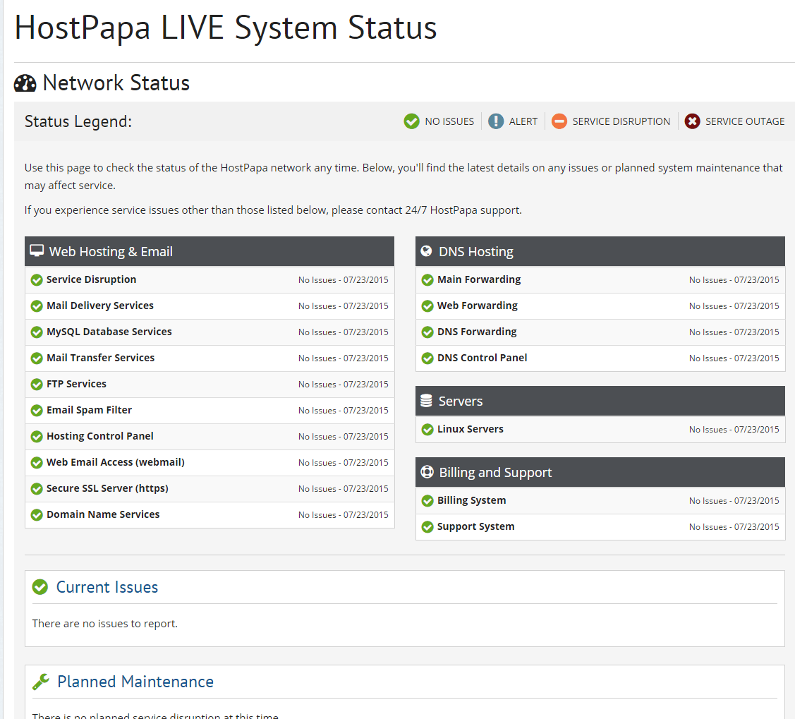 Купоны Hostpapa - Статус системы