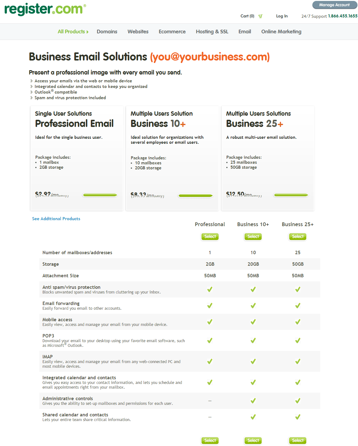 Register.Com Coupon-pricing plans