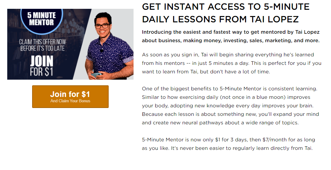 5 minute mentor program