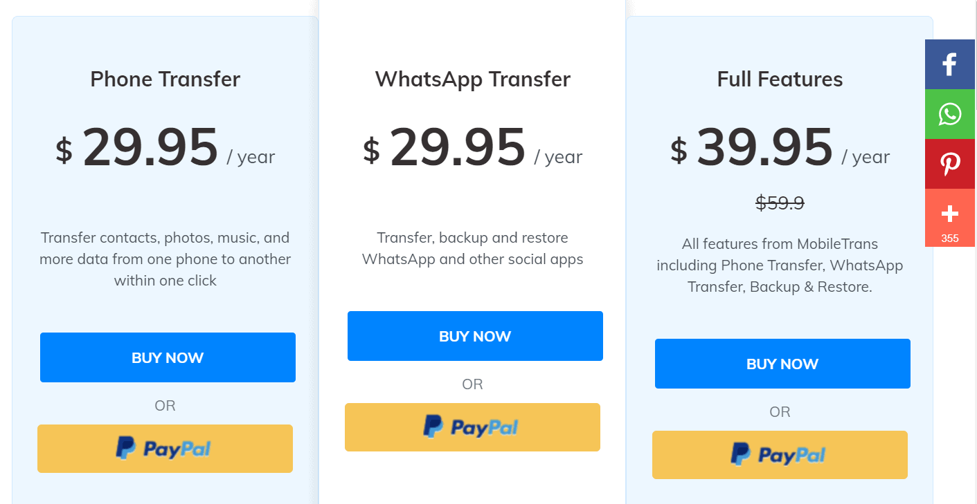 Pricing - Wondershare MobileTrans Review