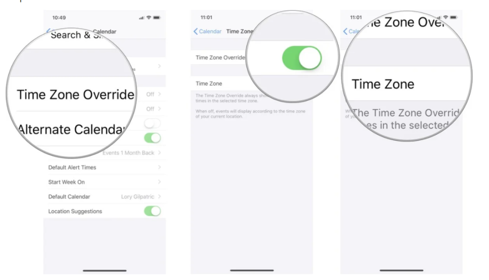 iOS Calendar Syncing Set time zone