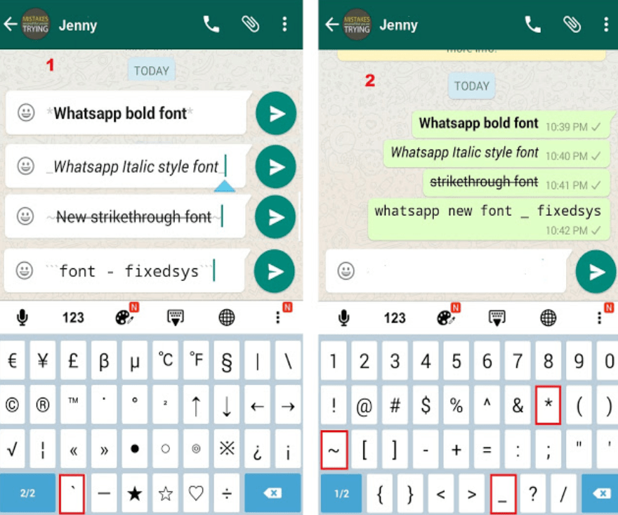 Change Font Style in WhatsApp Types