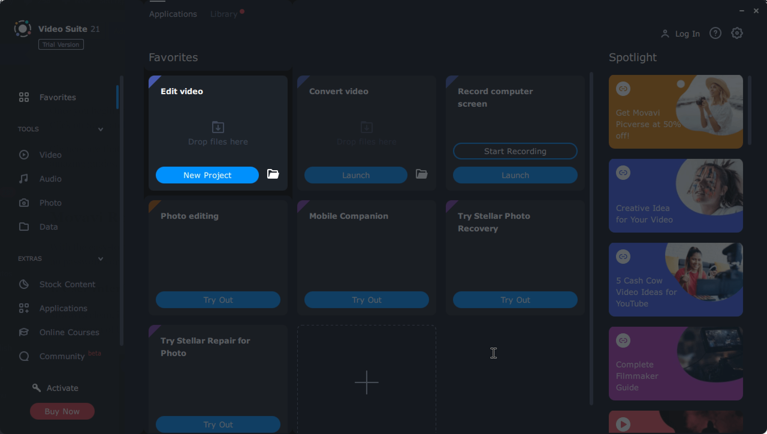 Movavi dashboard for editing video- movavi reviews