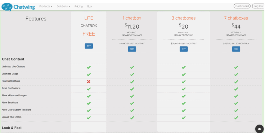 Chatwing Features and Pricing
