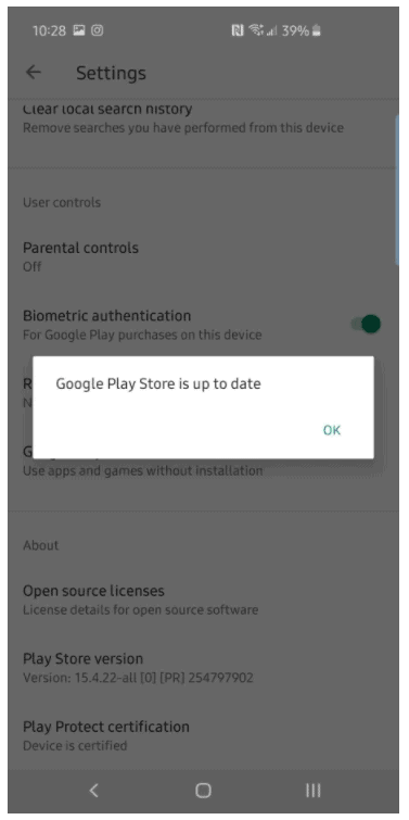 Update Google Play Store Successful
