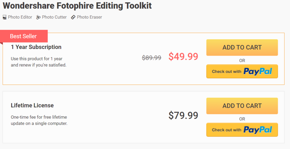 Wondershare Fotophire Pricing