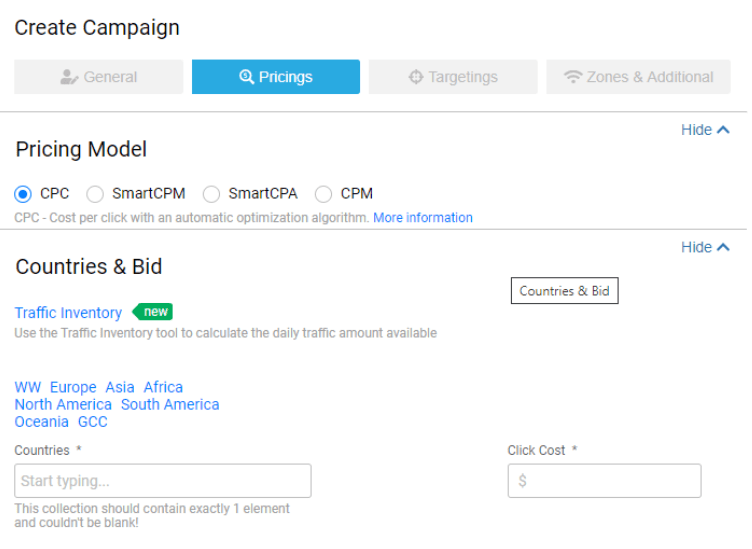 Create Campaign at Clickadu