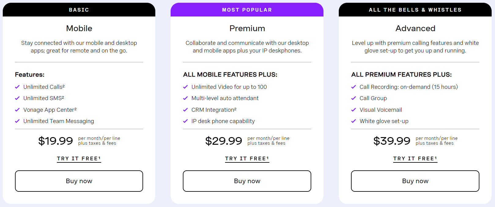 Vonage Pricing Plans