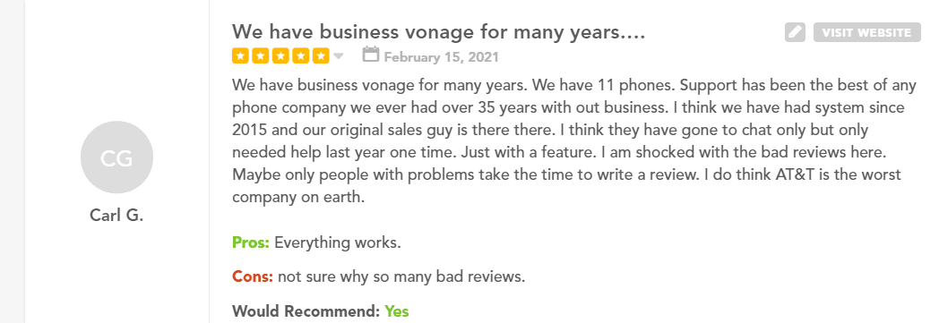 vonage user review 