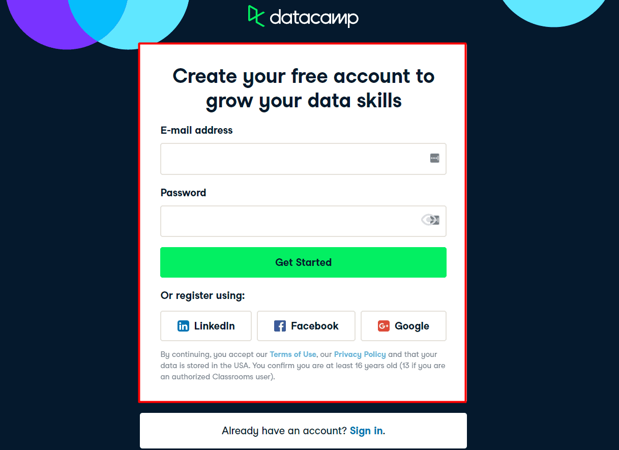 DataCamp Sign Up