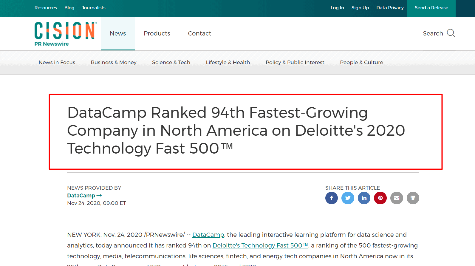 Datacamp on PR Newswire