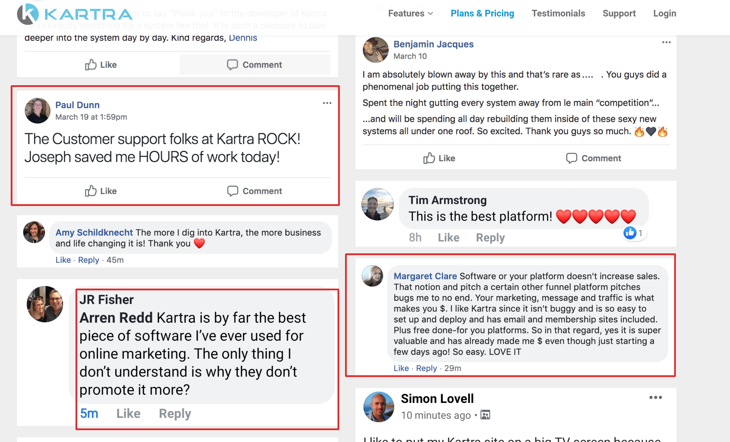 Kartra facebook testimonials- kartra review